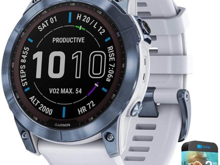 Garmin Fenix 7X Sapphire Solar Smartwatch Blue w  White Band + 2 Year Warranty For Sale