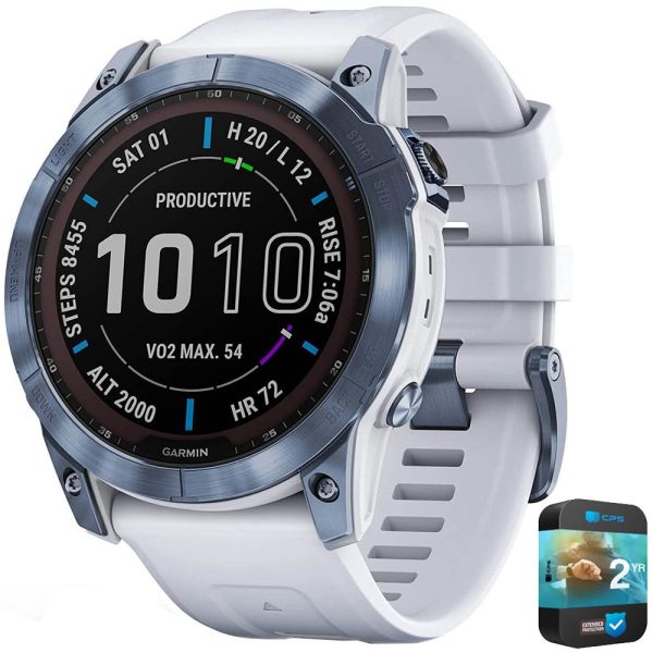 Garmin Fenix 7X Sapphire Solar Smartwatch Blue w  White Band + 2 Year Warranty For Sale