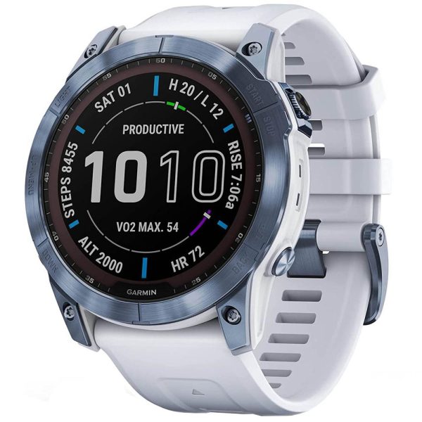 Garmin Fenix 7X Sapphire Solar Smartwatch Blue w  White Band + 2 Year Warranty For Sale