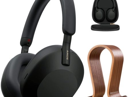 Sony WH-1000XM5 Wireless Noise Canceling Headphones, Black + Wood Headphone Stand Supply