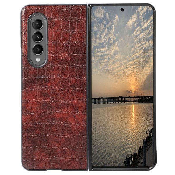 For Samsung Galaxy Z Fold4 5G PU Leather Case Coated PC + TPU Anti-Scratch Phone Case Crocodile Texture Protective Cover Online now