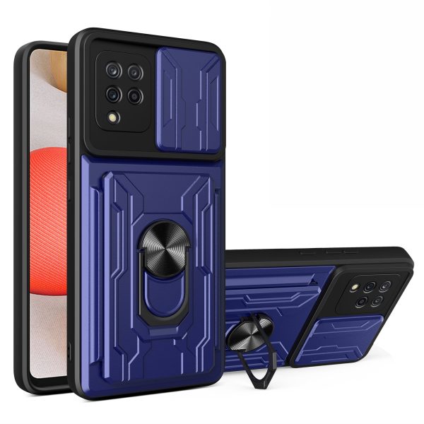 Card Holder PC + TPU Impact-Resistant Slide Lens Protection Case with Car Mount Kickstand for Samsung Galaxy A42 5G Fashion