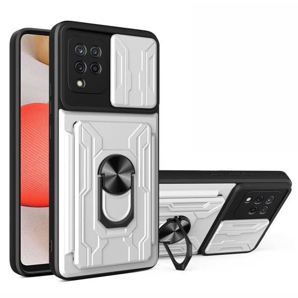 Card Holder PC + TPU Impact-Resistant Slide Lens Protection Case with Car Mount Kickstand for Samsung Galaxy A42 5G Fashion