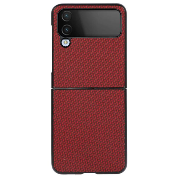 For Samsung Galaxy Z Flip4 5G Carbon Fiber Texture Phone Shell PU Leather Coated Hard PC+Soft TPU Shock-Absorption Cover Fashion