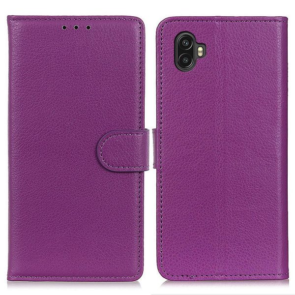 For Samsung Galaxy Xcover 6 Pro Litchi Texture PU Leather Wallet Case Drop-proof Phone Cover with Foldable Stand Cheap