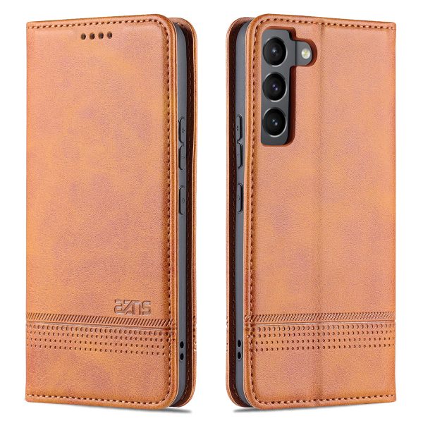 AZNS Magnetic Auto-absorbed Full Protection Phone Cover PU Leather Stand Wallet Phone Case for Samsung Galaxy S22+ 5G Online now