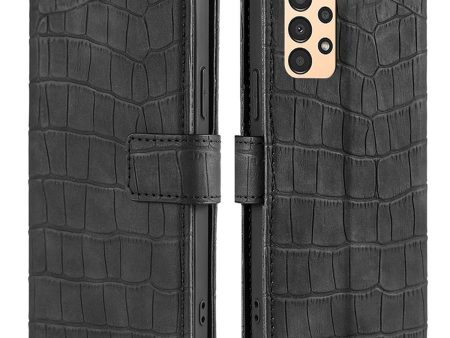 For Samsung Galaxy A13 4G PU Leather Skin-touch Feeling Phone Shell Crocodile Texture Fully Wrapped Adjustable Stand Wallet Case on Sale