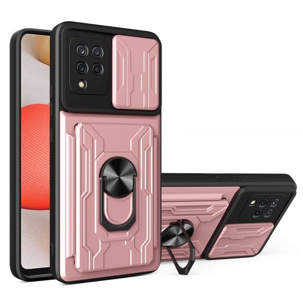 Card Holder PC + TPU Impact-Resistant Slide Lens Protection Case with Car Mount Kickstand for Samsung Galaxy A42 5G Fashion