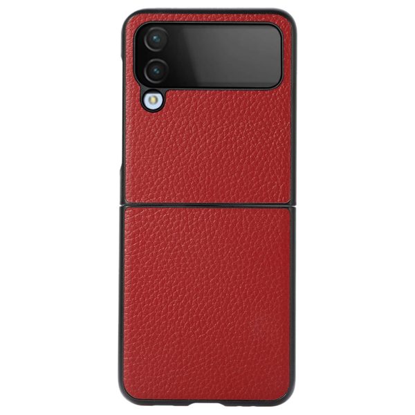 For Samsung Galaxy Z Flip4 5G Litchi Texture Genuine Leather Phone Case TPU+PC Hybrid Shock-Absorption Shell Sale