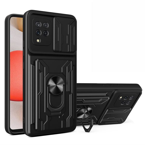 Card Holder PC + TPU Impact-Resistant Slide Lens Protection Case with Car Mount Kickstand for Samsung Galaxy A42 5G Fashion