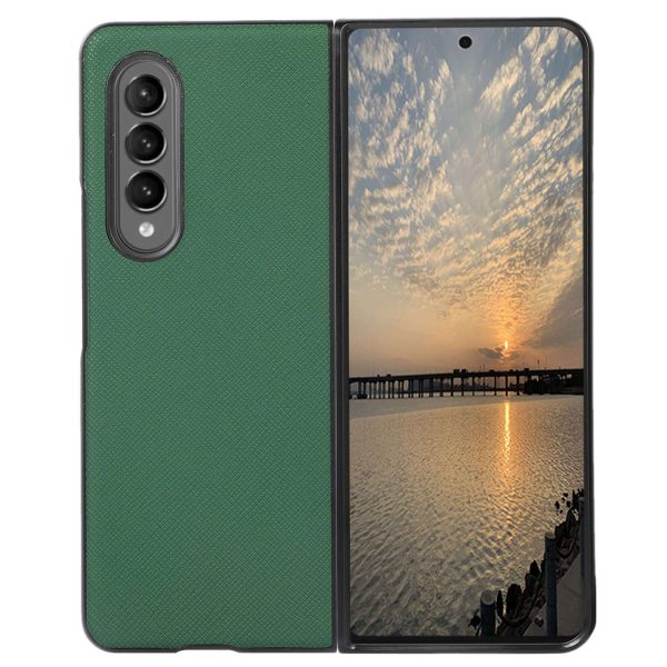 For Samsung Galaxy Z Fold4 5G Cross Texture Non-Slip Grip Back Case PU Leather Coated PC + TPU Shockproof Cover Hot on Sale