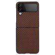 For Samsung Galaxy Z Flip4 5G Carbon Fiber Texture Phone Shell PU Leather Coated Hard PC+Soft TPU Shock-Absorption Cover Fashion