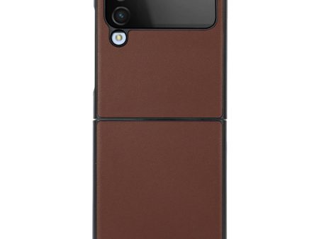 For Samsung Galaxy Z Flip4 5G Textured Genuine Leather Coated TPU+PC Hybrid Case Non-Slip Grip Folding Cover Online now