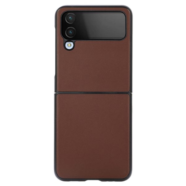 For Samsung Galaxy Z Flip4 5G Textured Genuine Leather Coated TPU+PC Hybrid Case Non-Slip Grip Folding Cover Online now