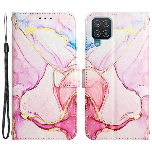 YB Pattern Printing Series-5 for Samsung Galaxy A12 Marble Pattern Printed PU Leather Magnetic Flip Cover Folding Stand Anti-collision Wallet Purse Case Sale