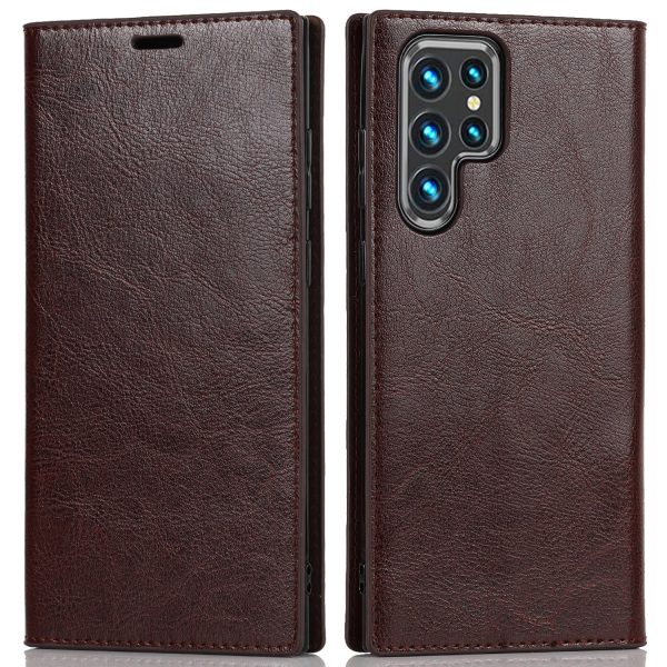 Crazy Horse Texture Genuine Leather + TPU Phone Case Cover with Stand Wallet for Samsung Galaxy S22 Ultra 5G Fashion