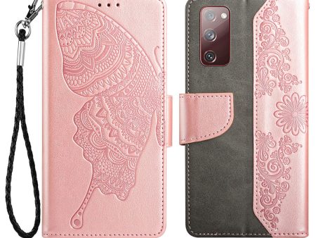 Wallet Stand Phone Case for Samsung Galaxy S20 FE 2022 S20 FE 4G FE 5G S20 Lite Scratch Resistant PU Leather Cover Butterfly Flower Imprinted Phone Protector Fashion