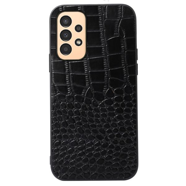 Crocodile Texture Genuine Cowhide Leather Phone Back Case for Samsung Galaxy A13 4G, Anti-Fingerprint Good Touch Hybrid Bottom Case Supply