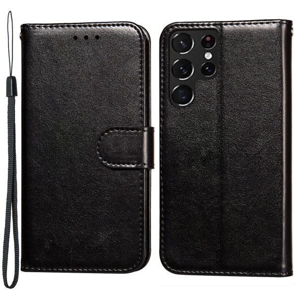 Anti-scratch Flip Phone Cover Solid Color PU Leather Wallet Stand Phone Case for Samsung Galaxy S22 Ultra 5G Supply