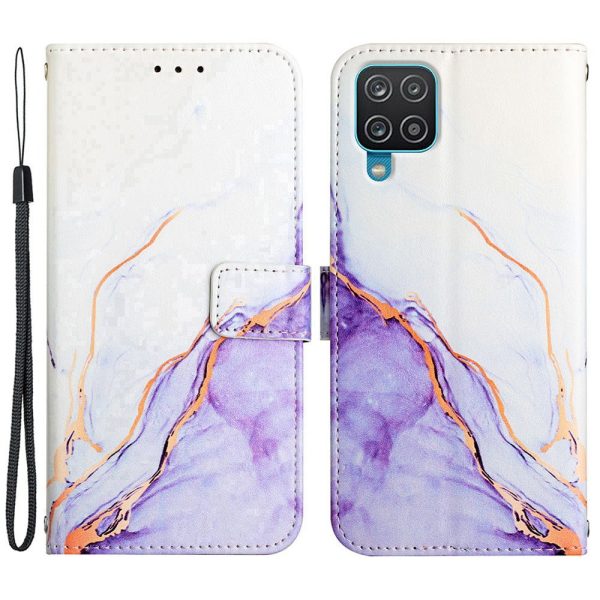 YB Pattern Printing Series-5 for Samsung Galaxy A12 Marble Pattern Printed PU Leather Magnetic Flip Cover Folding Stand Anti-collision Wallet Purse Case Sale