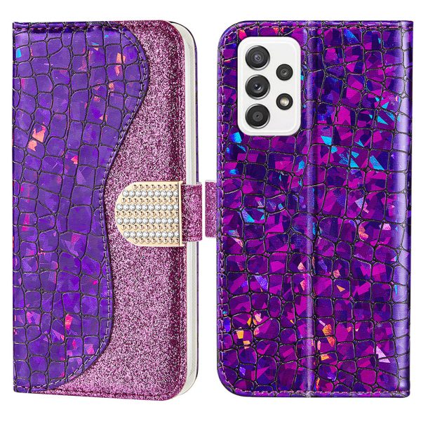 Anti-drop Splicing Crocodile Texture Glittery Powder Shockproof TPU+PU Leather Stand Wallet Case for Samsung Galaxy A53 5G Supply