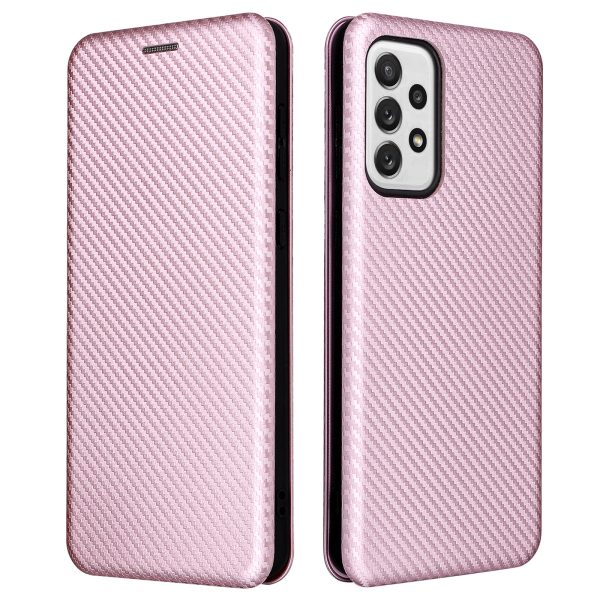 Carbon Fiber Texture Card Holder Phone Case Foldable Stand PU Leather Cover for Samsung Galaxy A73 5G For Cheap