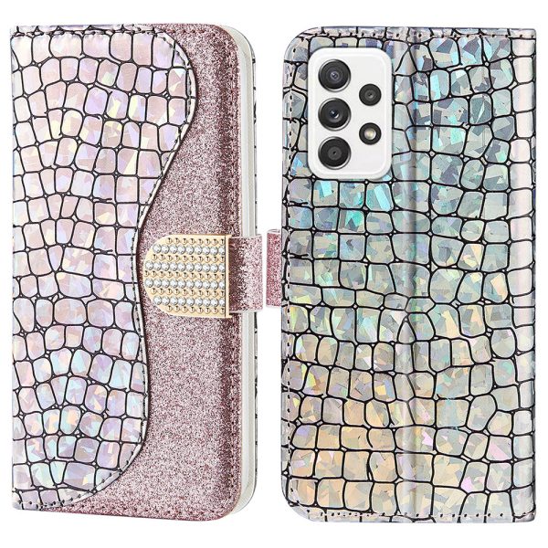 Anti-drop Splicing Crocodile Texture Glittery Powder Shockproof TPU+PU Leather Stand Wallet Case for Samsung Galaxy A53 5G Supply