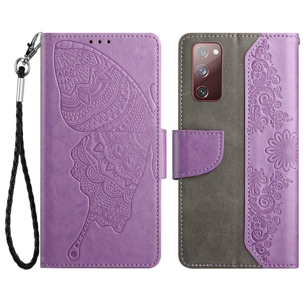 Wallet Stand Phone Case for Samsung Galaxy S20 FE 2022 S20 FE 4G FE 5G S20 Lite Scratch Resistant PU Leather Cover Butterfly Flower Imprinted Phone Protector Fashion