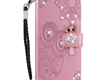 Owl Imprint Rhinestone Decor Wallet Leather Cover for Samsung Galaxy M02   A02 Hot on Sale