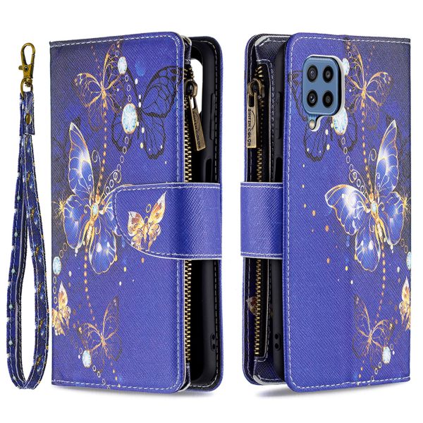 BF03 Zippered Wallet Design Anti-Scratch Pattern Printing Leather Stand Phone Cover with Wrist Strap for Samsung Galaxy M32 (Global Version) For Cheap