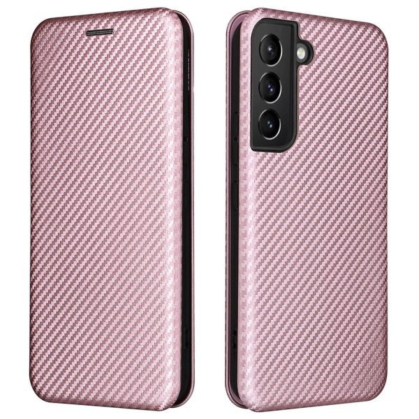 Carbon Fiber Texture Auto-absorbed Magnetic Closure Leather Stand Phone Case with Card Slot for Samsung Galaxy S22 5G Online now