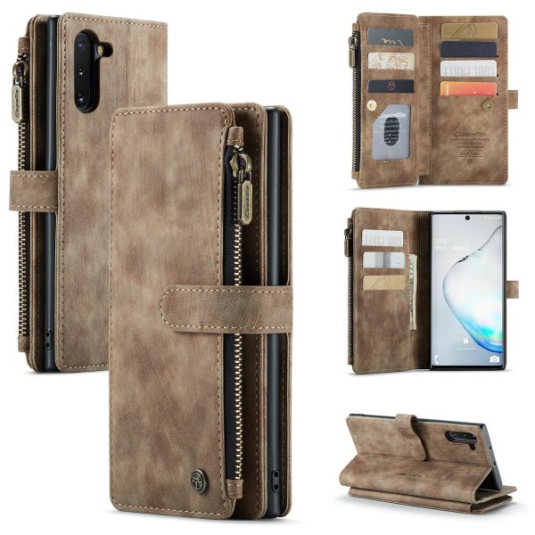 CASEME C30 Series for Samsung Galaxy Note 10 Supporting Stand Design Fall Proof PU Leather Phone Case Zipper Pocket Wallet Phone Cover Fashion