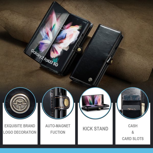 CASEME 003 Series Waxy Texture Magnetic Closure Wallet Leather Phone Stand Cover Case for Samsung Galaxy Z Fold3 5G Fashion