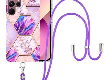 YB IMD Series-5 Slim Lightweight TPU Phone Cover for Samsung Galaxy S22 Ultra 5G, Shock Absorbent IMD IML Marble Pattern Electroplating Flexible Phone Case with Adjustable Lanyard Online