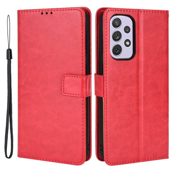 Crazy Horse Leather Phone Shell for Samsung Galaxy A53 5G Wallet Stand Design with Handy Strap Hot on Sale