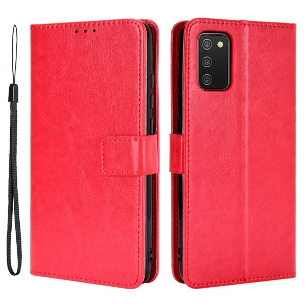 Crazy Horse Texture Leather Wallet Full Protective Phone Case Shell with Stand for Samsung Galaxy A03s (166.5 x 75.98 x 9.14mm)- Red Sale