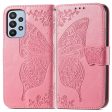 Big Butterfly Imprinting Leather Phone Shell for Samsung Galaxy A23 5G, Drop-Prevention PU Leather Stand Wallet Case with Handy Strap on Sale