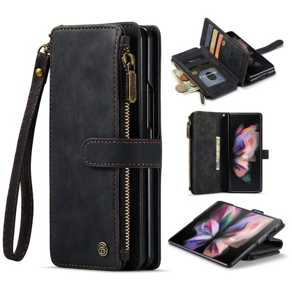 CASEME C30 Series for Samsung Galaxy Z Fold3 5G Zipper Pocket Wallet Bump Proof PU Leather Multiple Card Slots Stand Phone Cover on Sale