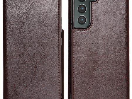 Crazy Horse Texture Genuine Leather Phone Cover for Samsung Galaxy S22+ 5G, Wallet Stand Protective Case Online now