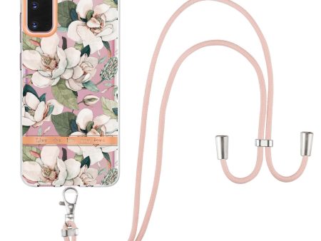 YB IMD-9 Series IMD IML Electroplating Phone Case for Samsung Galaxy S20 4G S20 5G, Soft TPU Flower Pattern Phone Cover with Lanyard Discount