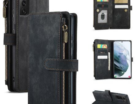 CASEME C30 Series for Samsung Galaxy S21 FE 5G Multiple Card Slots Phone Cover PU Leather Zipper Pocket Wallet Stand Case Online Hot Sale