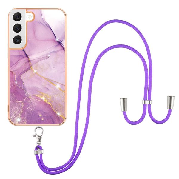 YB IMD Series-9 Soft TPU Phone Case for Samsung Galaxy S22 5G, Marble Pattern IMD Electroplating Ultra-thin Cover with Lanyard Hot on Sale