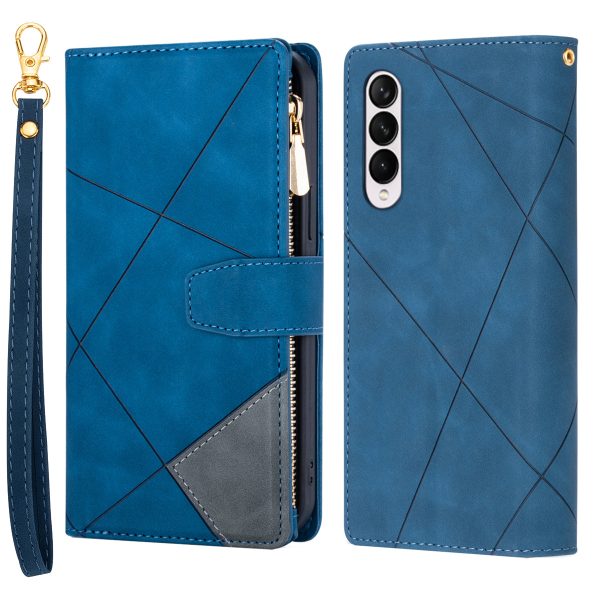 Color Splicing Imprinting Lines Design Leather Phone Cover Wallet Stand Case with Zipper Pocket for Samsung Galaxy Z Fold3 5G Discount