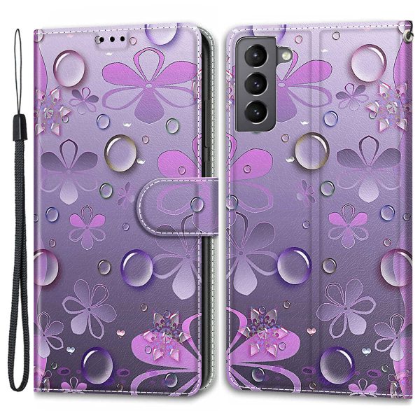 Card Slots Shockproof Pattern Printing PU Leather Stand Flip Protective Case with Strap for Samsung Galaxy S22 5G on Sale