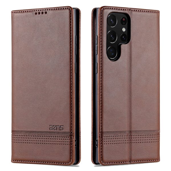 AZNS Magnetic Auto-absorbed PU Leather Cover Stand Wallet Folio Flip Phone Case for Samsung Galaxy S22 Ultra 5G Online Hot Sale