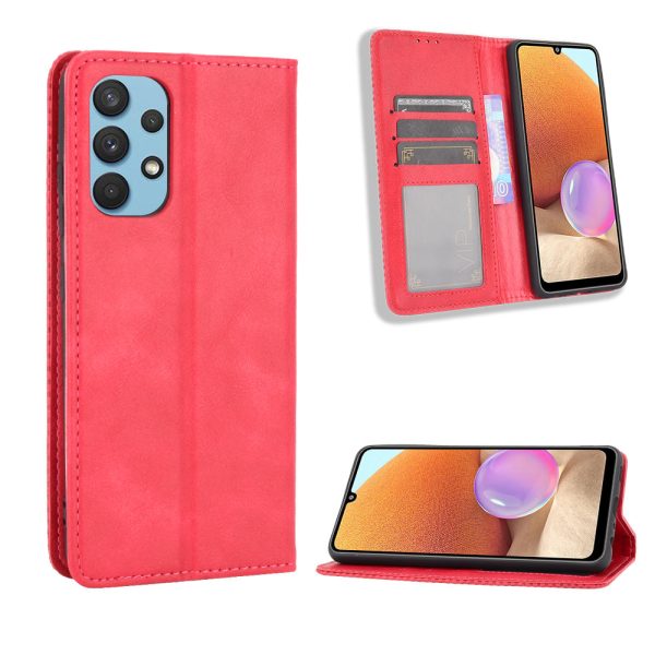 Auto-Absorbed Magnetic Vintage Style Wallet Stand Phone Case Cover for Samsung Galaxy A32 4G Fashion