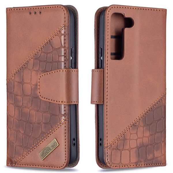 BINFEN COLOR BF04 Crocodile Texture Wallet Stand Leather Protective Phone Case for Samsung Galaxy S22 5G Online