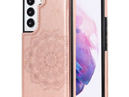 Card Holder Scratch-resistant PU Leather Coated TPU Phone Case Imprinted Mandala Flower Kickstand Phone Cover for Samsung Galaxy S22 Ultra 5G on Sale