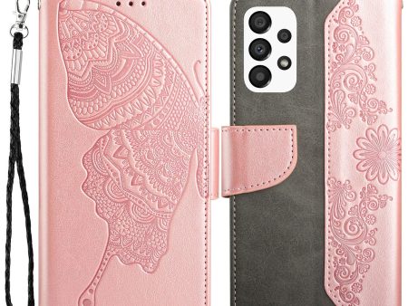 Anti-Scratch Phone Case for Samsung Galaxy A53 5G Shockproof Folio Flip Wallet Cover Butterfly Flower Imprinted Stand Phone Protector Online Sale