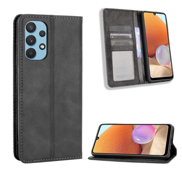 Auto-Absorbed Magnetic Vintage Style Wallet Stand Phone Case Cover for Samsung Galaxy A32 4G Fashion